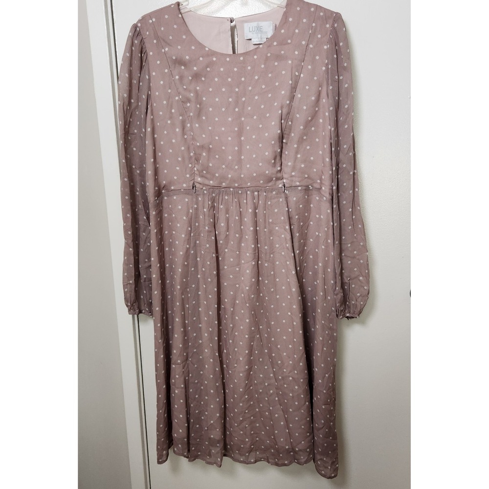 Luxe by Seraphine Maternity Nursing Dress Polka‎ Dot Beige 12 Sheer Long Sleeve